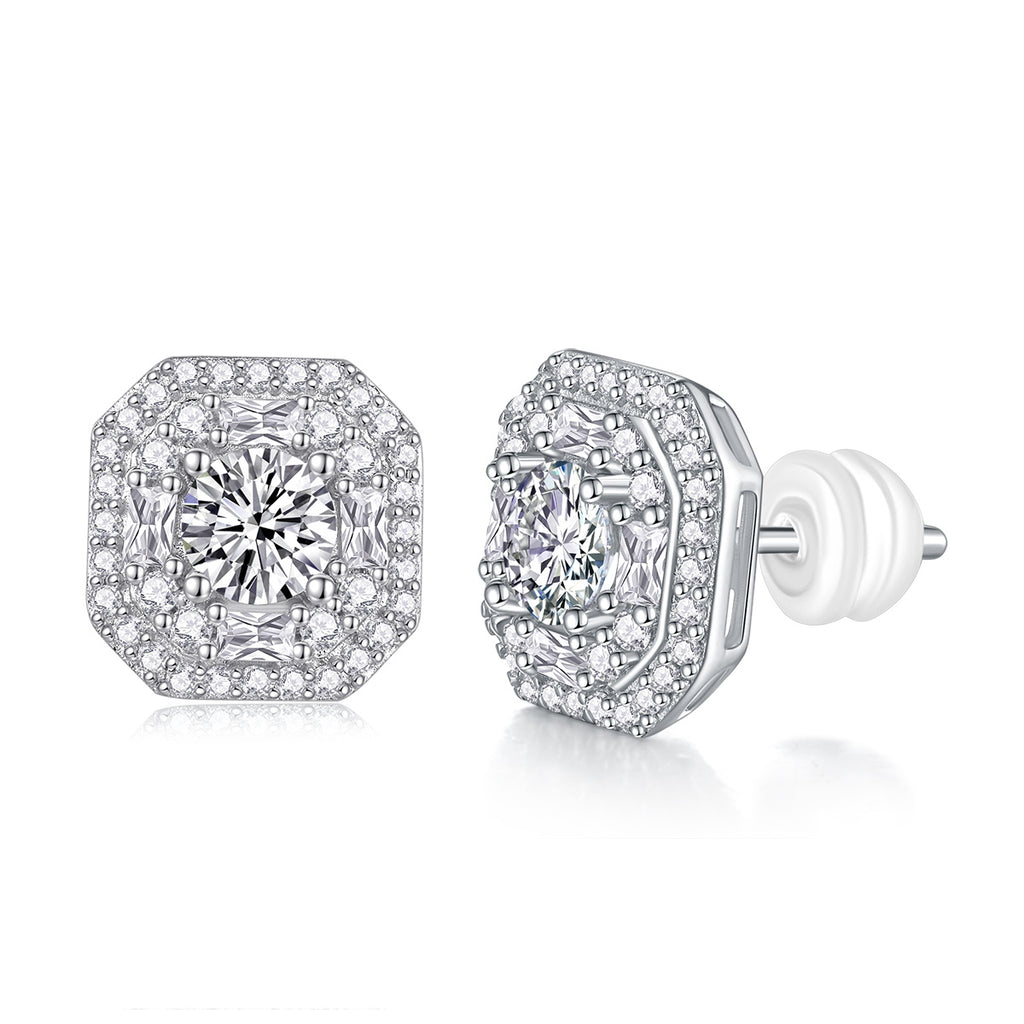 Luxury Moissanite Silver Diamond Stud Earrings