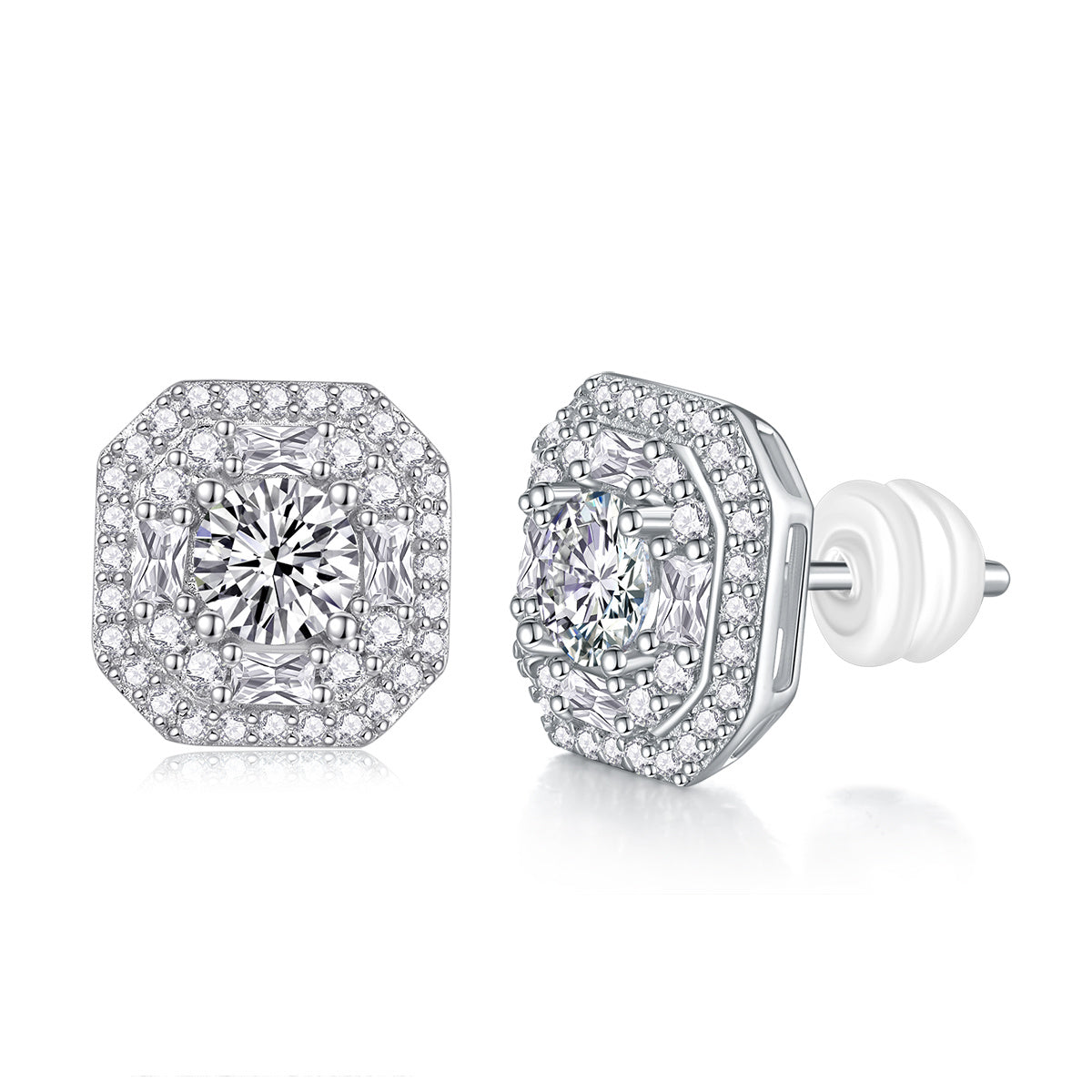 Luxury Moissanite Silver Diamond Stud Earrings