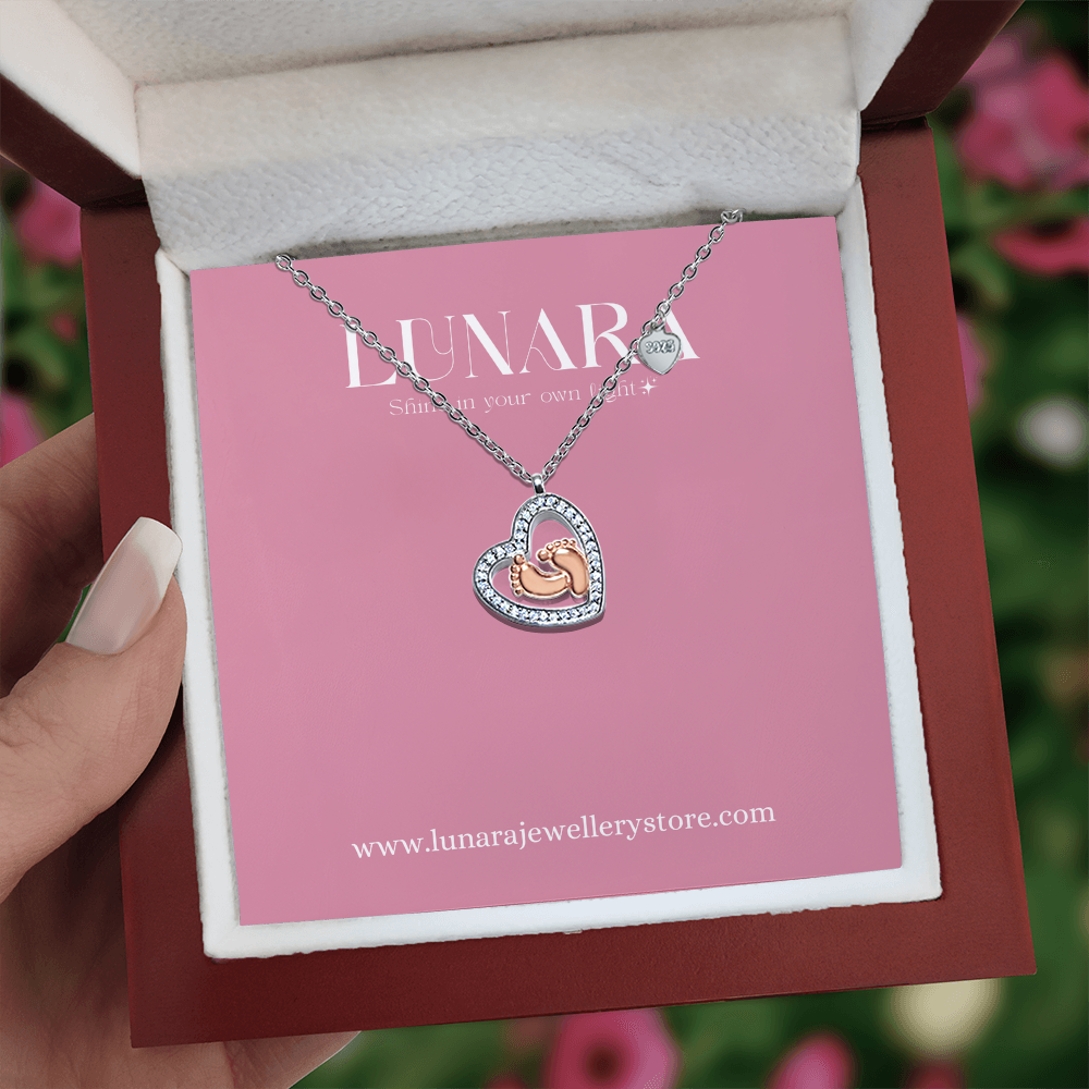 Baby Feet Heart Pendant Necklace