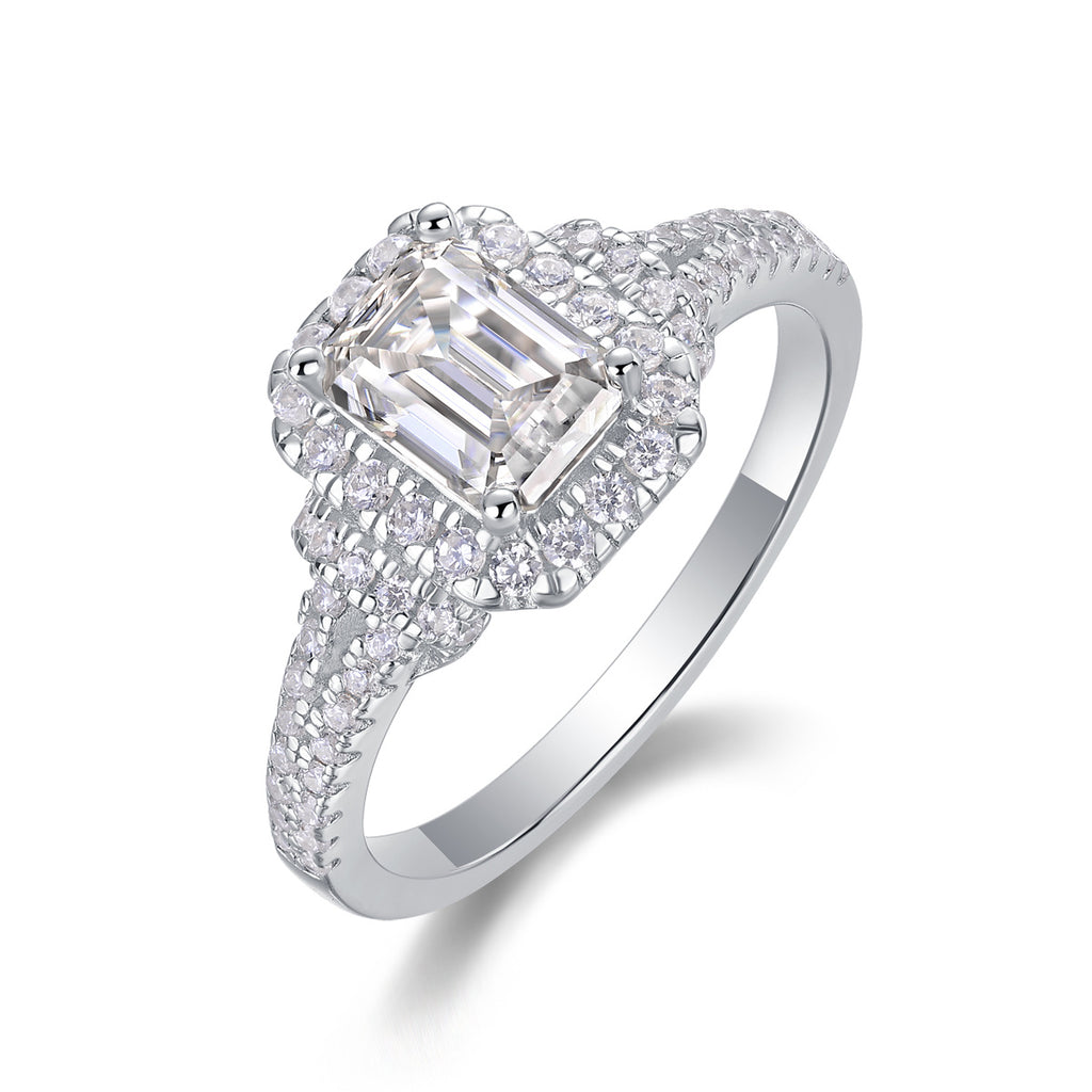 Square Moissanite Silver Ring